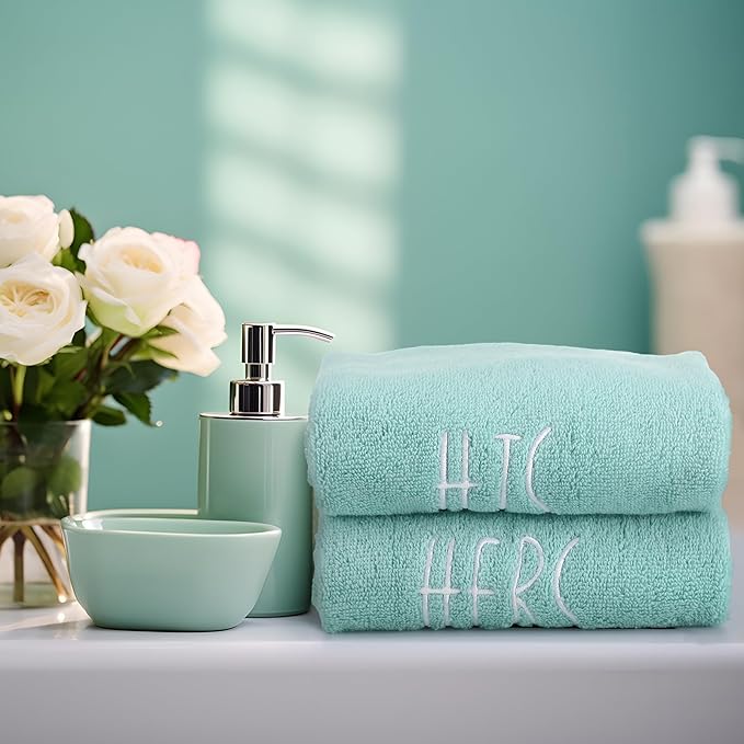 2 Pcs His and Hers Hand Towels 100% Cotton Embroidered Bathroom Towel Wedding Gift for Valentine's Day Couple, Anniversary Bathroom Decor 29 x 13 Inch