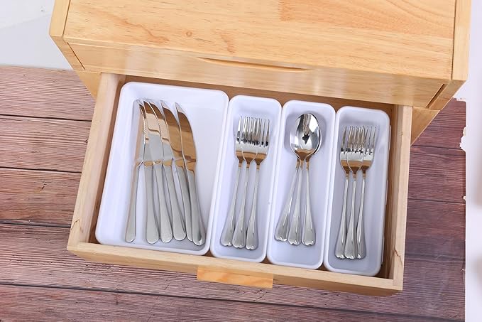 25 PCS White Drawer Organizer Set, 4 Size Interlocking Plastic Storage Bins for Office Supplies, Jewelry Makeup Vanity, Bathroom Kitchen, Home Organization Closet, Gadgets Small Items