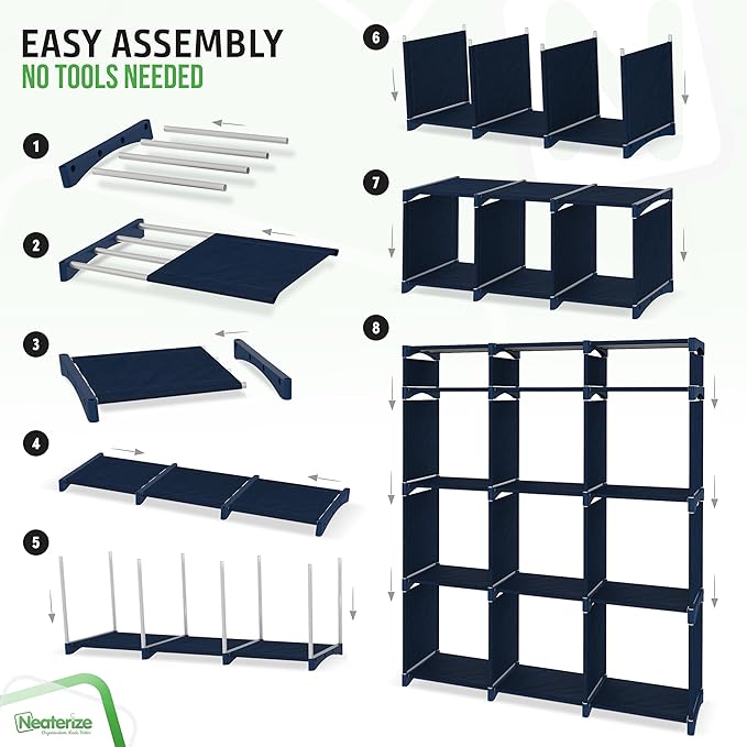 12 Cube Storage Organizer With Bins Included - Closet Storage With 12 Storage Bins - Easy To Assemble Storage Unit With Drawers - Closet Organization For Clothes, Bedroom, Nursery, & Toys (Navy)