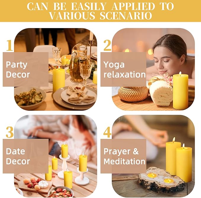 3 Packs Beeswax Pillar Candles, Pure Beeswax Candles with 35 Hours Burn Time, Smokeless & Dripless Bees Wax Candles for Home Decor, Prayer, Christmas Party(2x4 inch)