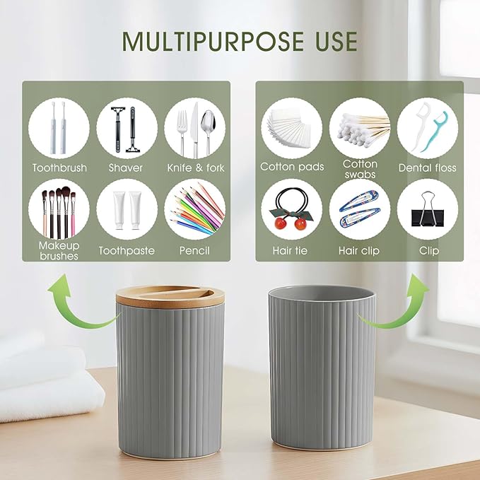 6-Piece Bathroom Set – Includes Toilet Brush, Trash Can & Soap Dispenser, Creating a Tidy and Coordinated Bathroom Space in One Stop，Round-Gray