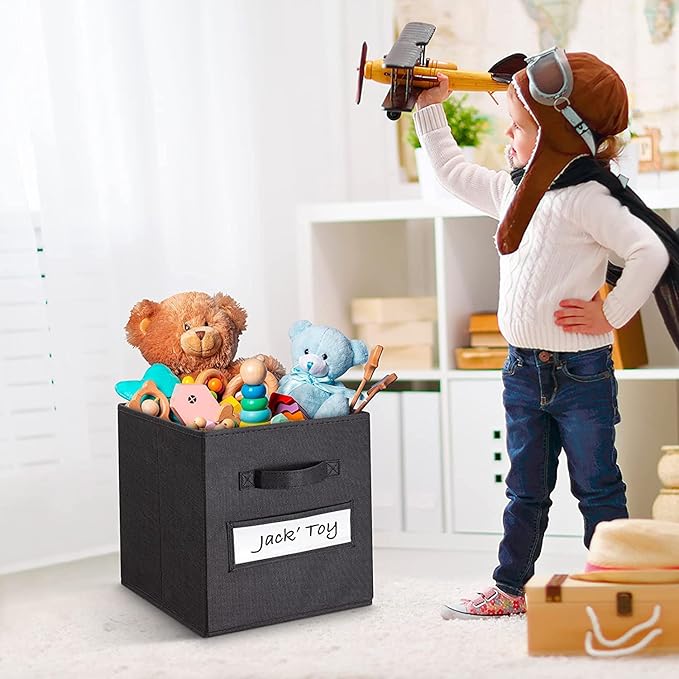 artsdi 13x13x13 storage cube bins(Set of 8) Fabric storage cubes with 8 Labels Window Cards & a Pen,storage cubes 13x13,storage bin,Collapsible 13 inch cube storage bins,Cubby Organizer Boxes,Black