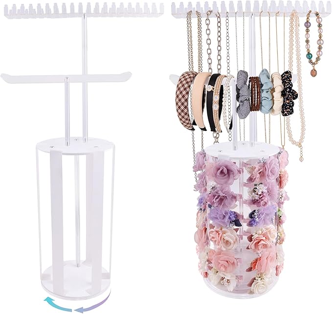 cherrboll Rotating Hair Bows Holder Stand, Headbands Organizer Scrunchies Claw Clips Rack Display Necklace Bracelet Hanger, Hair Accessories Storage Nursery Room Decor for Baby Toddler Girls