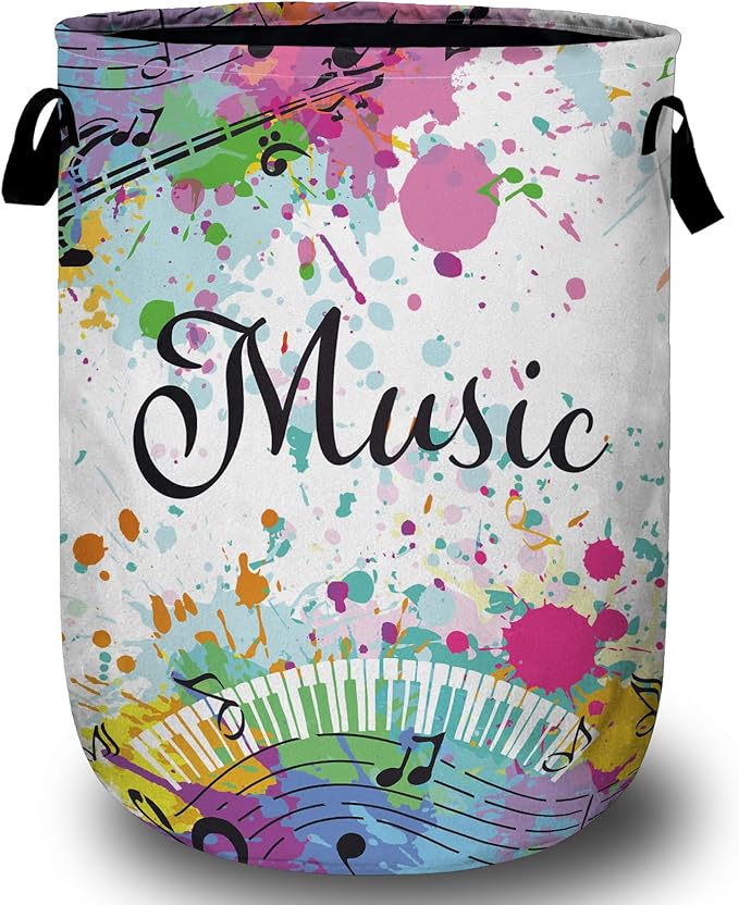 Music Guitar Laundry Basket, Laundry Hamper Collapsible Oxford Cloth with Handle Clothes Toy Storage Bin for Bathroom Laundry Room Bedroom 15.7 X 20 Inch