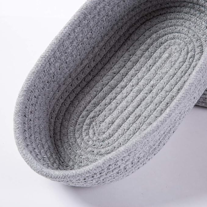 Cotton Rope Handmade Woven Home Storage Household Candy Toys Storage Basket Sundries Collection Box Candy Snack Food Tray SML Pack of 3 (Oval, Grey)