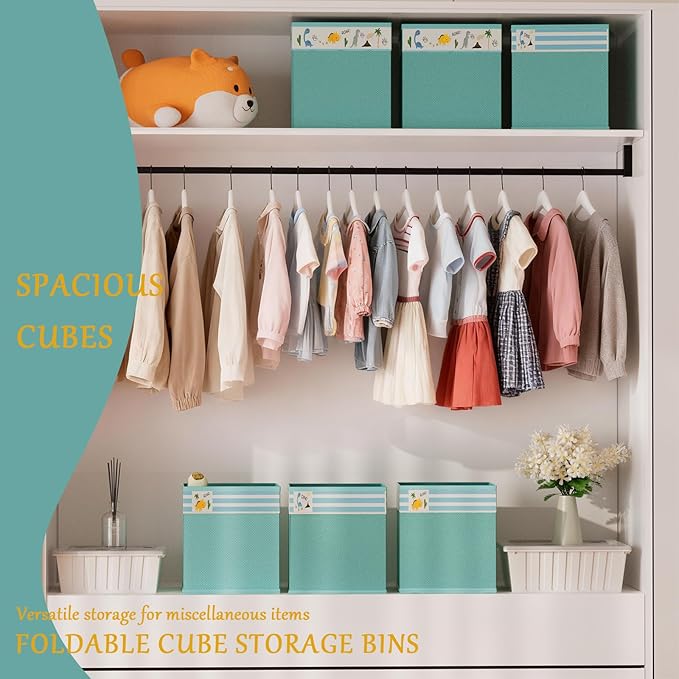homyfort Cube Storage Organizer Bins, 12x12 Inch Fabric Bins for Cube Storage, Foldable Cloth Baskets Box with Handles for Organizing Clothes, Toys in Pantry, Closet Shelf, Nursery, Kids Room (Green)