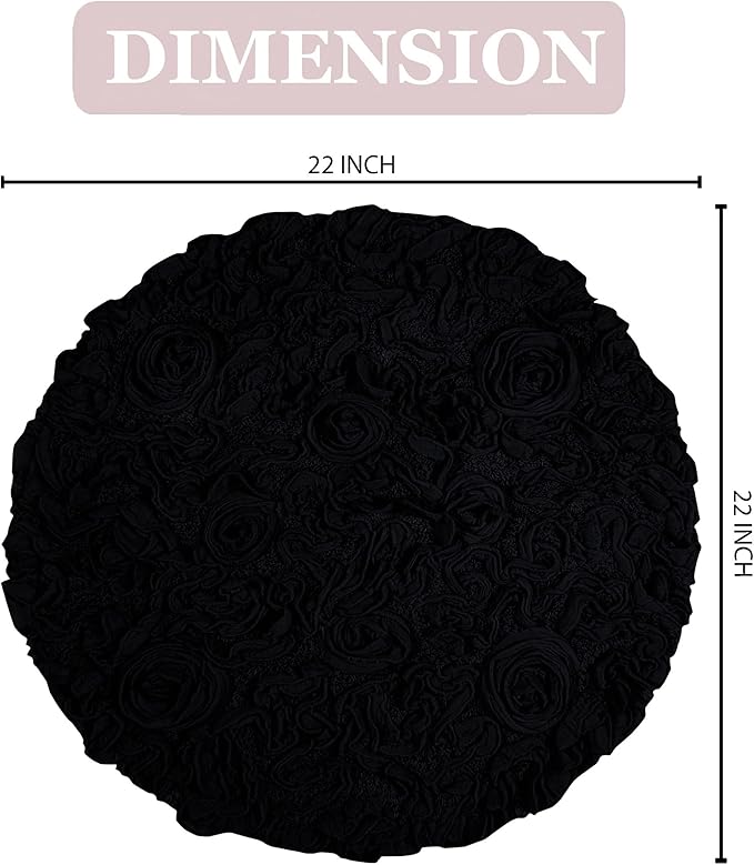 Home Weavers Bell Flower Collection 100% Cotton Tufted Bath Rugs, Extra Soft and Absorbent Bath Rugs, Non-Slip Bath Mats, Machine Washable, Bath Mats for Bathroom Floor and Tub, 22" Round, Black