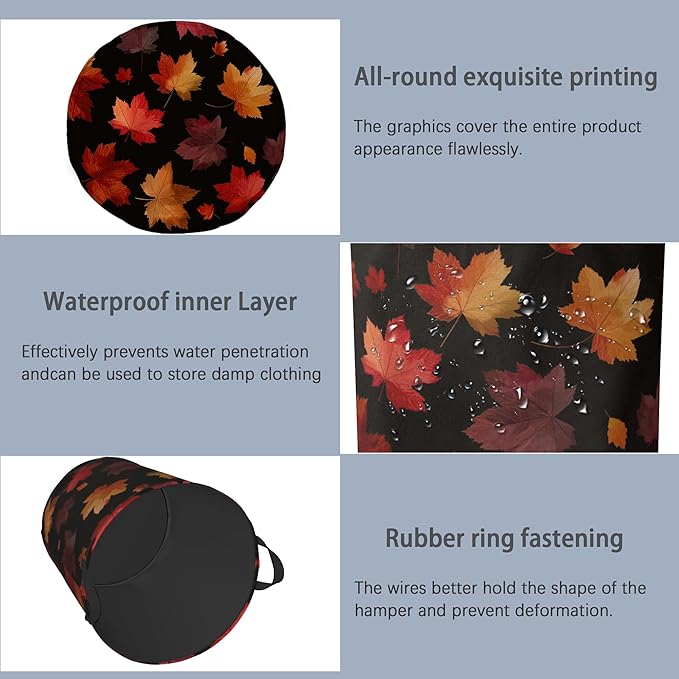 Maple Leaves Laundry Basket,Autumn Foldable Oxford Cloth Tote Bag Laundry Hamper Clothes Storage Bucket Organizer for Bedroom Laundry Storage Dormitories 16" x 20.8"
