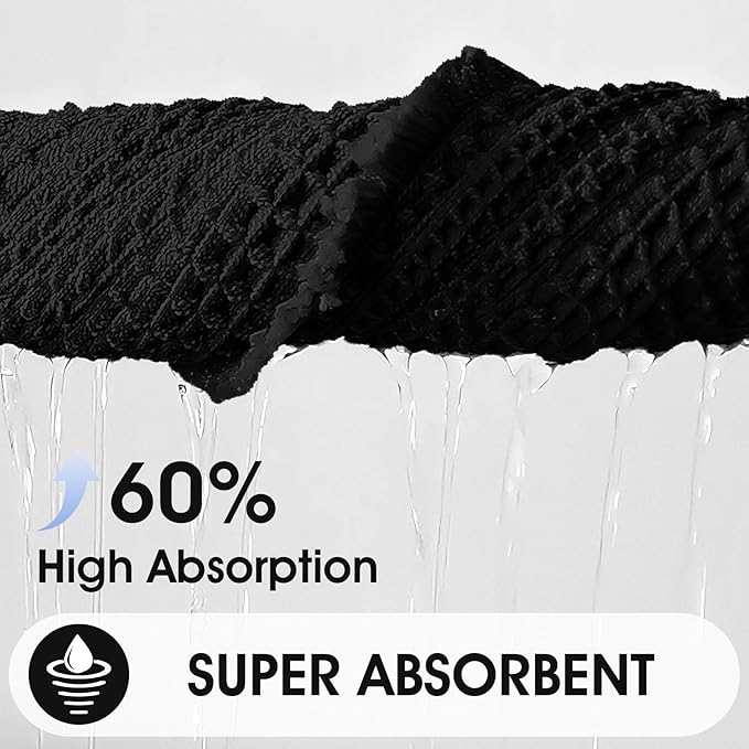Accumtek Extra Large Waffle Bath Mat, 6'x2' Black, Super Absorbent Non-Slip Quick Dry Bathroom Rugs with Tassels, Machine Washable Ultra Soft Boho Bath Rugs for Floor, Toilet Mats Boho Farmhouse Decor