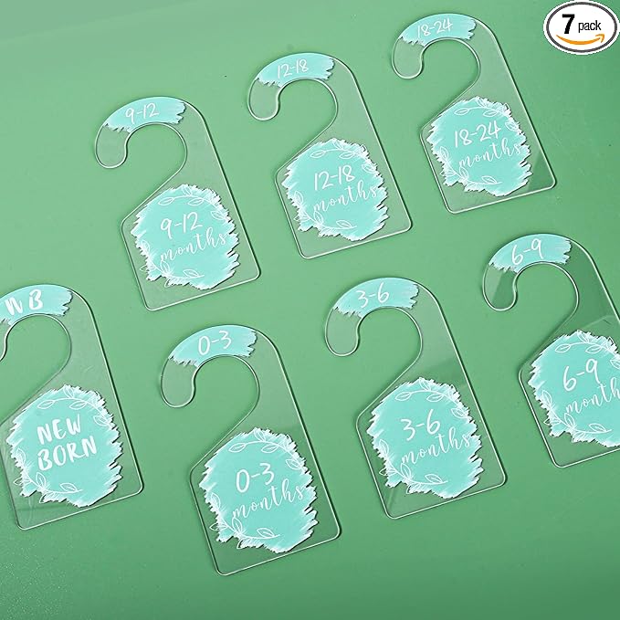 Whaline 7Pcs Blue Baby Closet Size Dividers Clear Acrylic Hanger Clothes Organizers Newborn to 24 Month Infant Wardrobe Separators for Home Nursery Baby Clothes, 3.5 x 7 Inch