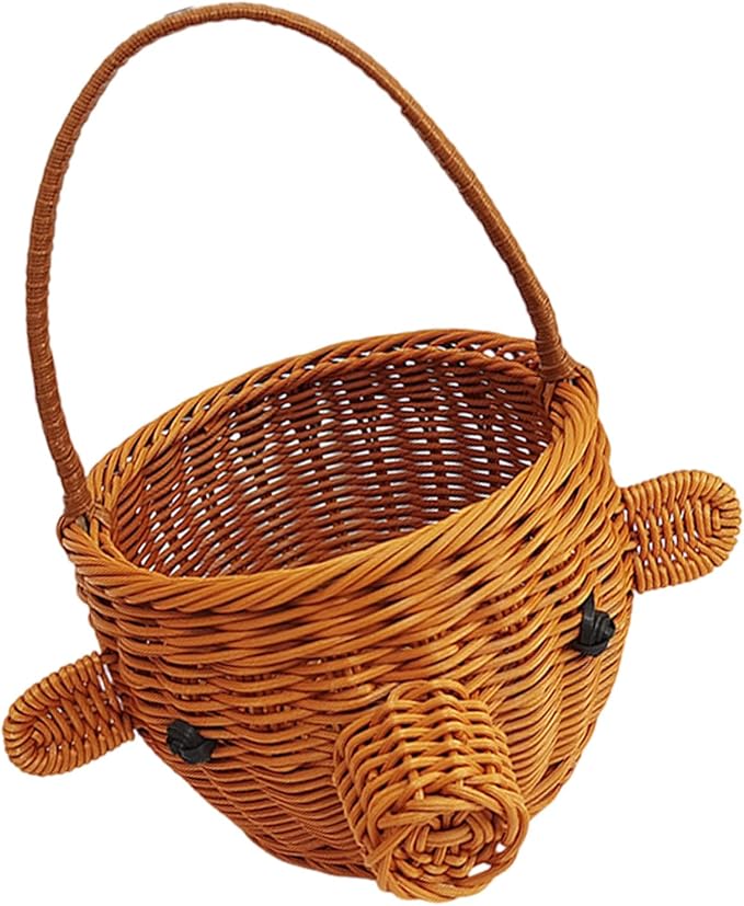Unique Piggy Cartoon Storage Container Handmade Piggy Basket Imitation Rattan Weave for Home Decoration and Storage Straw Woven Basket