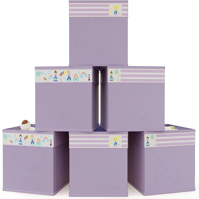 homyfort 11x11 Inch Storage Cube Bins, Fabric Cube Storage Organizer Baskets Box with Handles for Organizing Clothes, Toys, in Pantry, Closet Shelf, Nursery, Kids Room (Purple)