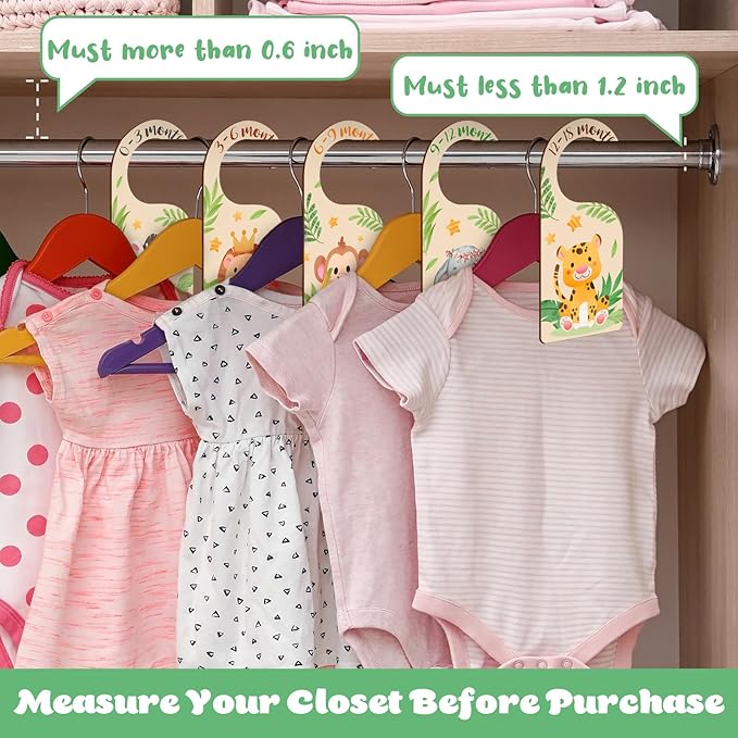 Auidy_6TXD 8Pcs Baby Closet Dividers Double Sided Wooden Baby Closet Organizers from Newborn to 24 Months Baby Clothes Hanger Dividers for Baby Girls Boys Nursery Decor