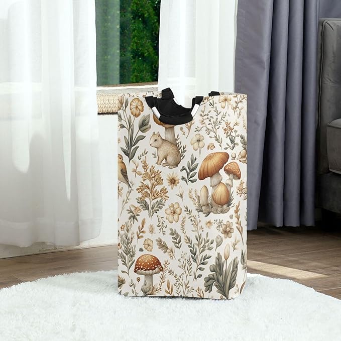 Mushrooms Berries Large Laundry Hamper Basket, Collapsible Laundry Bag Storage Bins Baskets with Handles for Laundry, Bedroom, Home Decor