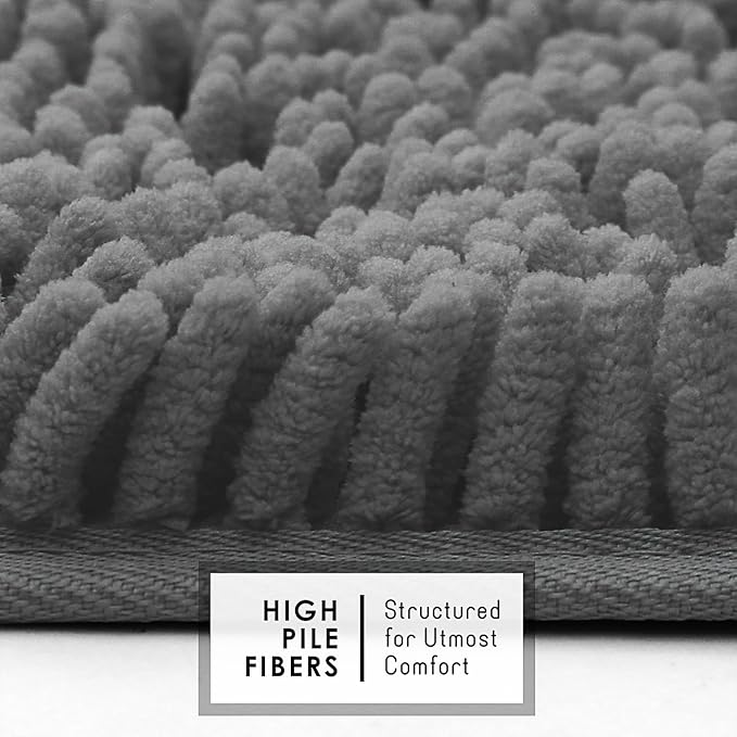 Hearth & Harbor Bathroom Rugs, Chenille Bath Mat - Machine Washable Bath Mats for Bathroom Non-Slip Backing Rubber, Quick Dry Bathroom Mat - Grey 17x24-20x24