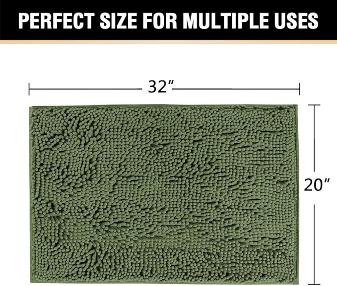 H.VERSAILTEX 20x32 Inch Loden Bath Mat Soft Shaggy Bathroom Rugs Non-Slip Chenille Plush Rugs Luxury Microfiber Washable Bath Rug for Floor Bathroom Bedroom Living Room