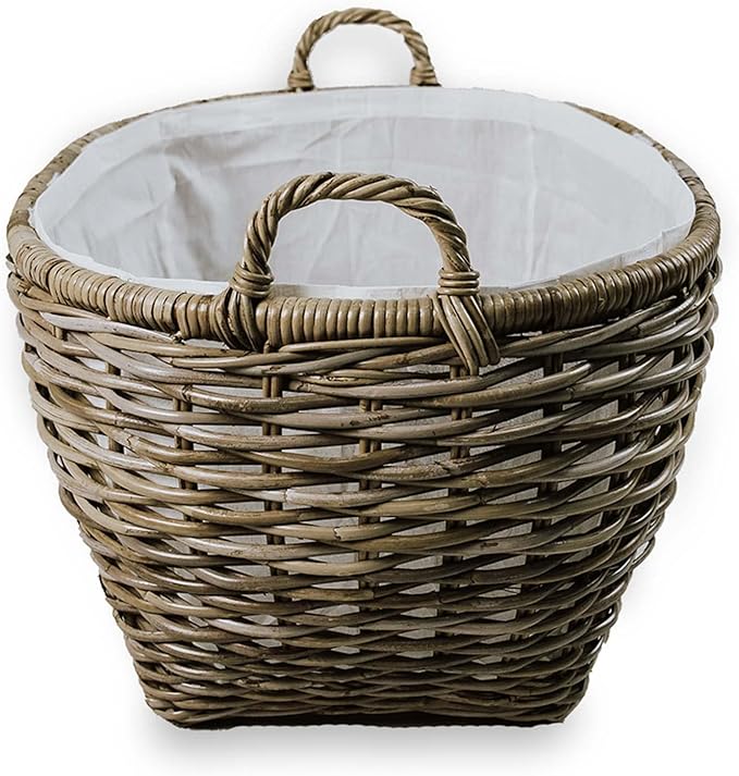 The Basket Lady Oval Kubu Wicker Laundry Basket, 25 in L x 19 in W x 14 in H, Serene Grey
