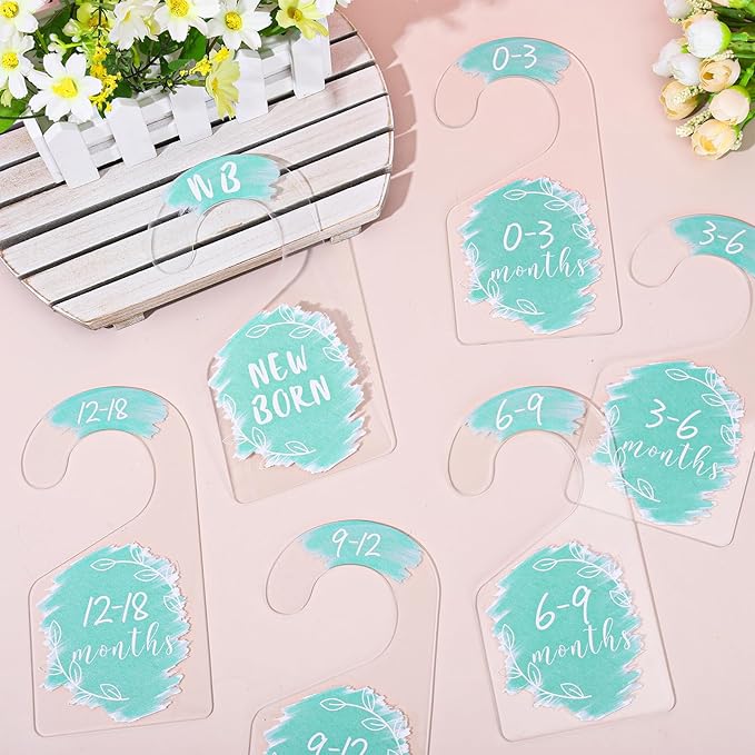 Whaline 7Pcs Blue Baby Closet Size Dividers Clear Acrylic Hanger Clothes Organizers Newborn to 24 Month Infant Wardrobe Separators for Home Nursery Baby Clothes, 3.5 x 7 Inch