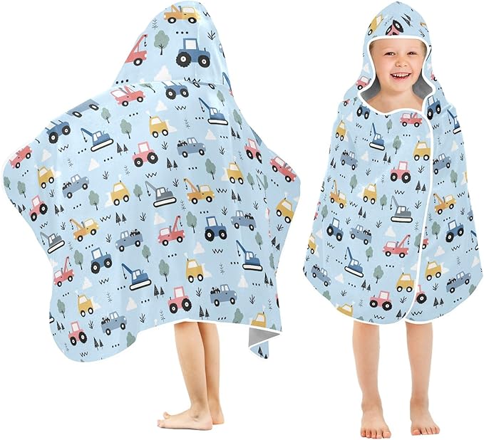 Cartoon Car Hooded Beach Towel for Kids, Kids Bath Hooded Towels for Boys Girls, Super Soft Absorbent Bathrobe with Hood for Swin Pool 50"x23.5"