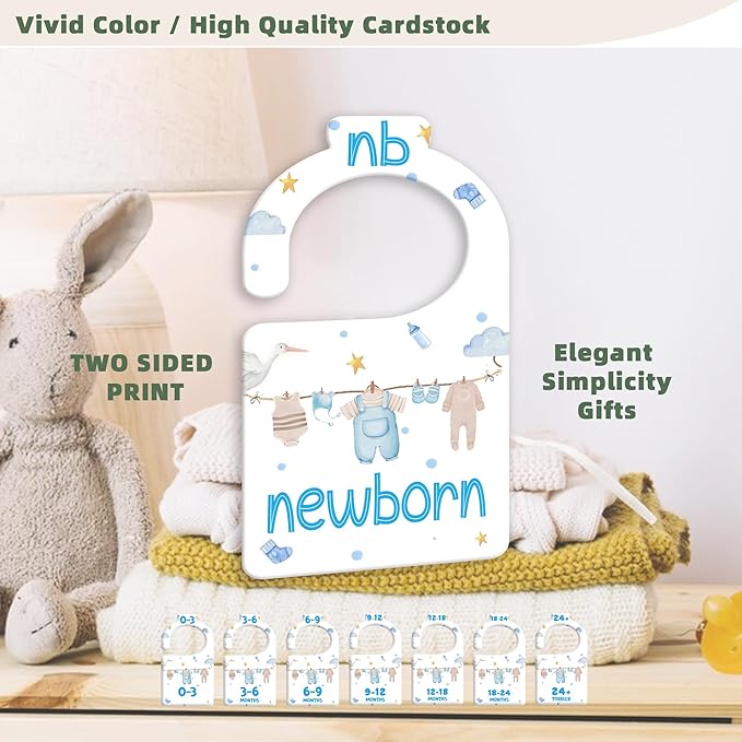 JMOST Boy Baby Closet Dividers for Nursery Closet Organizer, Newborn to 24 Months Size Clothes, Bule Hangers with Size Dividers, Double Sided