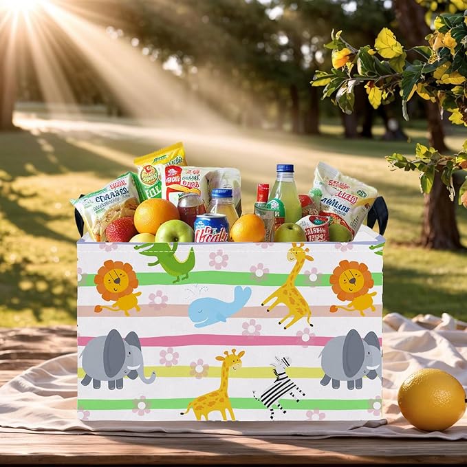 Cute Rectangle Woodland Animal Baby Girl Basket Nursery Playroom Bedroom Decor Clothes Toy Basket (Colorful Animals)