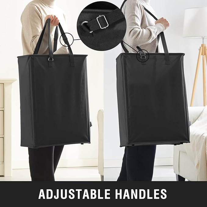 TECHMILLY Slim Laundry Hamper with Adjustable Long Handles, 45L Small Laundry Baskets with Mesh Top, Narrow Dirty Clothes Hamper for Bedroom, Closet, and Bathroom - Black, 2 Packs