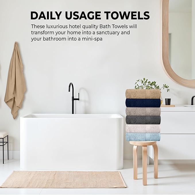 Hotel & Spa 100% Cotton Bath Towels Pack of 6, Ultra Soft, Quick Dry, Lightweight, Highly Absorbent, Perfect for Shower, Spa, Gym, Pool, Hotel, Resort & Daily Use (Multi-Color - 24" x 48")