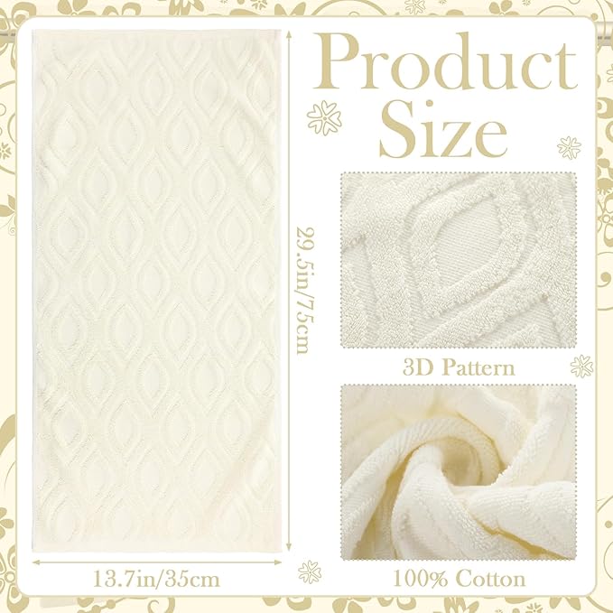 2 Pcs Quality Geometric Jacquard Hand Towels Set for Bathroom Cream White Hand Towels 100% Cotton Absorbent Decorative Weave Bath Decor Neutral Bathroom Decor Gift, 13.7 x 29.5 Inch