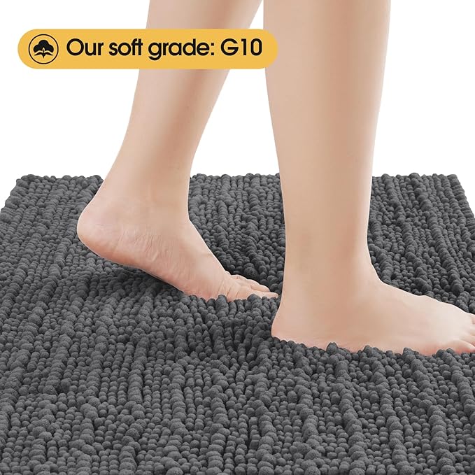 ACCUMTEK Extra Long Upgrade Luxury Grey Bathroom Rug Mat Gray 70"x24", Ultra Soft Thick Absorbent Bath Mats, Non Slip Chenille Toilet Mat for Bathroom, Bedroom, Kitchen, Shower, Tub, Charcoal