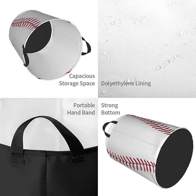 Baseball Laundry Basket Room Décor Hamper Clothes Storage Bucket Toy Organizer Foldable Waterproof Bathroom Laundry Storage Bedroom Large