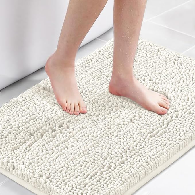 H.VERSAILTEX Bath Mat for Bathroom Non Slip Luxury Chenille Ultra Soft Bath Rugs 24x36 Absorbent Non Skid Shaggy Rugs Washable Dry Fast Plush Area Carpet Mats for Indoor, Bath Room, Tub - Cream