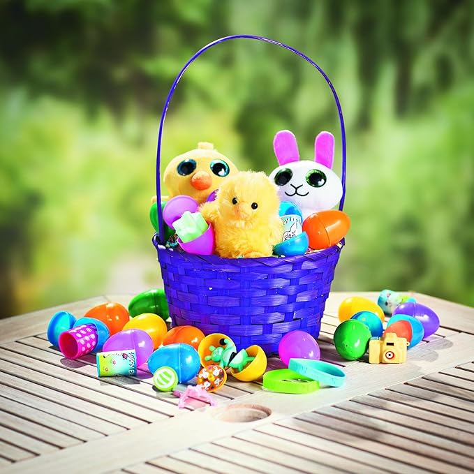 Fun Express Easter Baskets Bulk Set of 12 - Large 9 Inch Bamboo Easter Baskets with Handles for Kids Easter Egg Hunt | Empty Reusable Colorful Treats, Candy & Party Favors