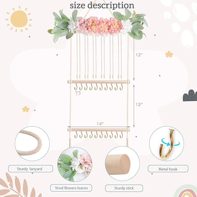 POVETIRE Headband Holder Hair Bows Organizer for Girls, Hair Accessories Display Storage Wall Hanging Decor for Baby Nursery Toddler Girls Room