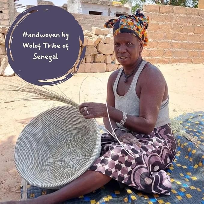 Small Basket with Lid, Baby Toy Storage, Nursery Hamper, White Basket, Cute Storage Bin, Wicker Baskets for Organizing, African Baskets with Handles, Coil Style Weaving, Made in Senegal,15" W, 19" T