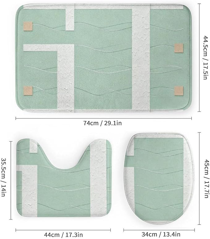 4 Piece Bathroom Rug Set with Shower Curtain, Non-Slip Bath Mat Toilet Cover Set, Geometric Lines Bathroom Rug Sets
