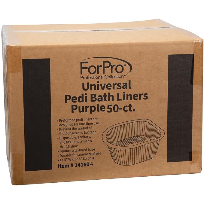 ForPro Universal Pedi Bath Liners - 50% THICKER - Fit Footsie Bath Plus Foot Bath, Disposable Pedicure Foot Tub Liners for Foot Spa Basins & Foot Bath Soaks, Purple, 50-Count