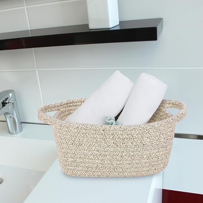 Abenkie Small Storage Basket, Cute Cotton Rope Woven Boho Decorative Toy Dog Cat Basket for Nursery, Living Room, Spa, Gift - XS, Brown