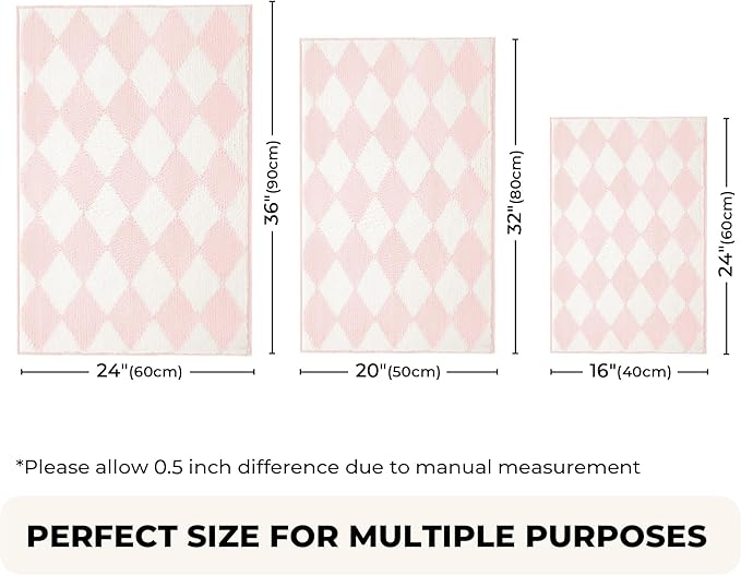 GRANNY SAYS Diamond Bathroom Rugs, 24" x 36", Non-Slip Bath Mats for Bathroom, Plush Shag Absorbent Microfiber Ultra Soft Bath Mat, Cute Washable Rug for Tub, Shower, Bedroom, Pink