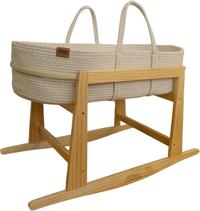 Milo & Nook Baby Changing Basket with Pad & Moses Basket Stand – Soft Cotton Nursery Basket, Waterproof Pad & Removable Washable Cover, Complete Changing Station for Newborn