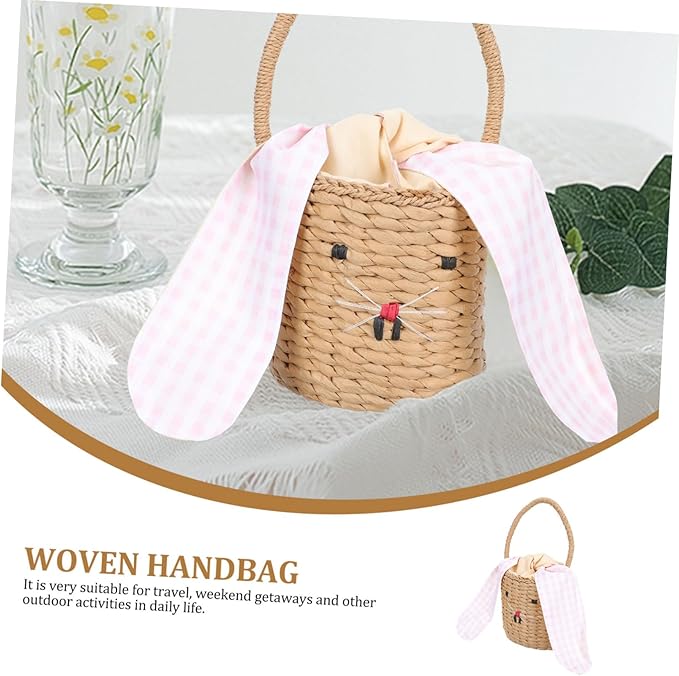MERRYHAPY Boy Girl Woven Rattan Handbag Bunny Ears Decorative Storage Basket for Boys and Girls Rooms and Photography Props and Design