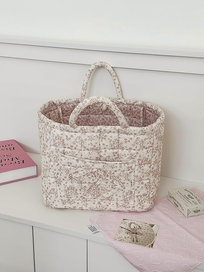 Fabric Storage Basket Boho Large Collapsible Floral Laundry Nursery Hamper Knitting Storage for Car Clothes Toys