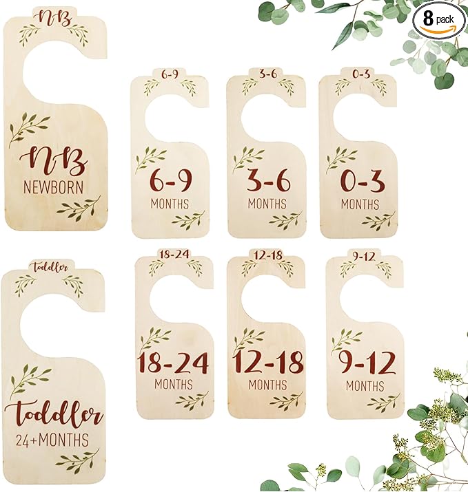 Boho Baby Closet Dividers, 8 Pcs Beautiful Wooden Baby Closet Dividers for Clothes, Double-Sided Baby Clothes Size Hanger Organizer from NB to 24 M - Adorable Nursery Decor