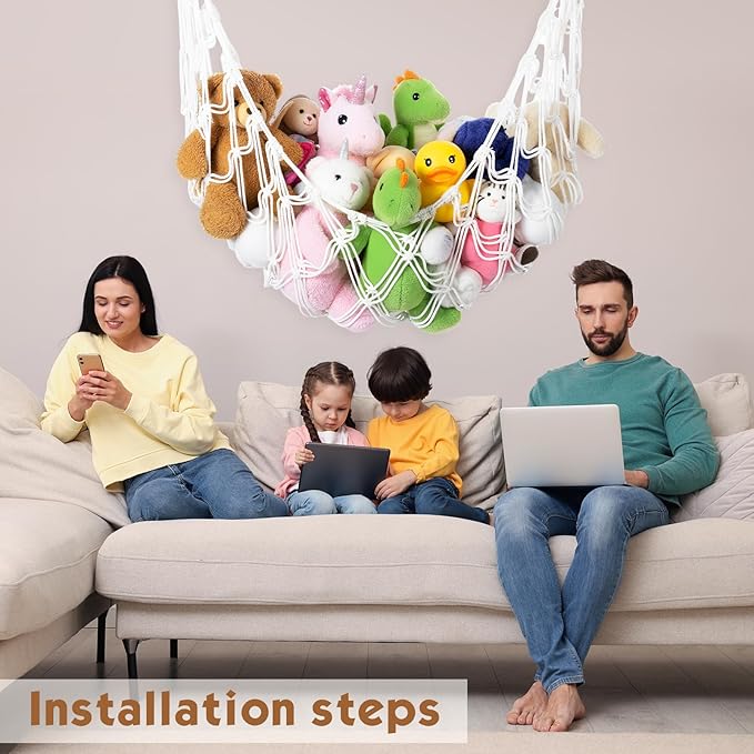 Photect 1 PC Wall Blanket Holder Large Plush Net Wall Mounted Blanket Storage Hanging Toy Hammock Organizer for Living Bedroom Huge Capacity