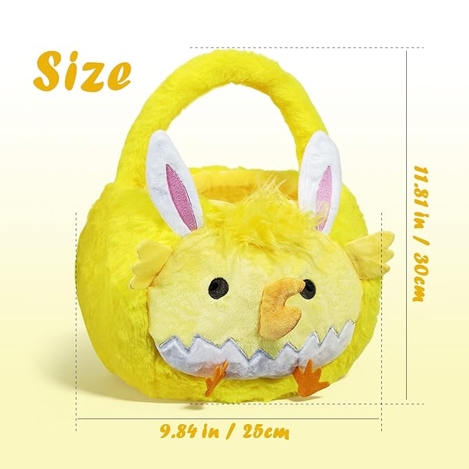 2026 chick Plush Baskets Easter Basket, Easter Egg Hunt Buckets, Easter Decorations Indoor Outdoor, Cute Easter Gifts for Kids, Adults, Teens, Toddlers, Girls