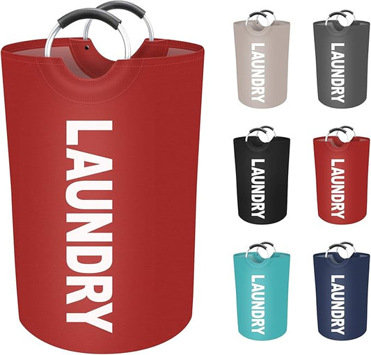 75L Large Laundry Basket, Freestanding Waterproof Laundry Hamper, Collapsible Folding Tall Clothes Hamper, Easy Carry with Foam Protected Aluminum Handles for Dorm, Family, Travel (Red)