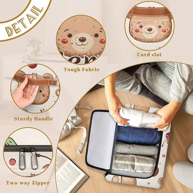 Custom Cute Bear Storage-Bin With Zipper Lid for Kids-Girls-Boys-Baby-Pet,Personalized Name Foldable Storage Box with Handle,Baby Basket With Label for Bedroom Nursery Toy Clothes,Light Yellow