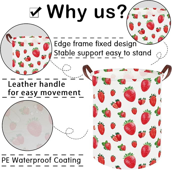 Strawberry hamper,Baby Laundry Hamper kids laundry Basket,Waterproof foldable kids laundry basket,Toy Storage Bin,Strawberry Room Decor,Gift Baskets(Strawberries)