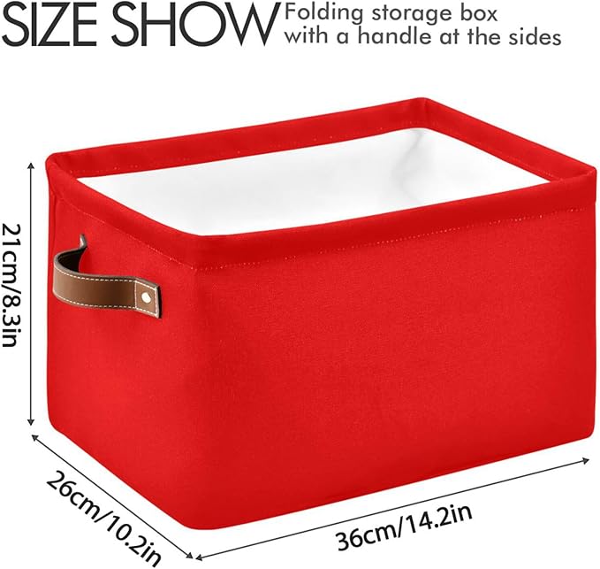 YETTASBIN Red Solid Color Storage Basket 1pc, Large Collapsible Toys Clothes Organizer, Durable Canvas Storage Bin with Handle for Shelves Closet Laundry Home Office Decor