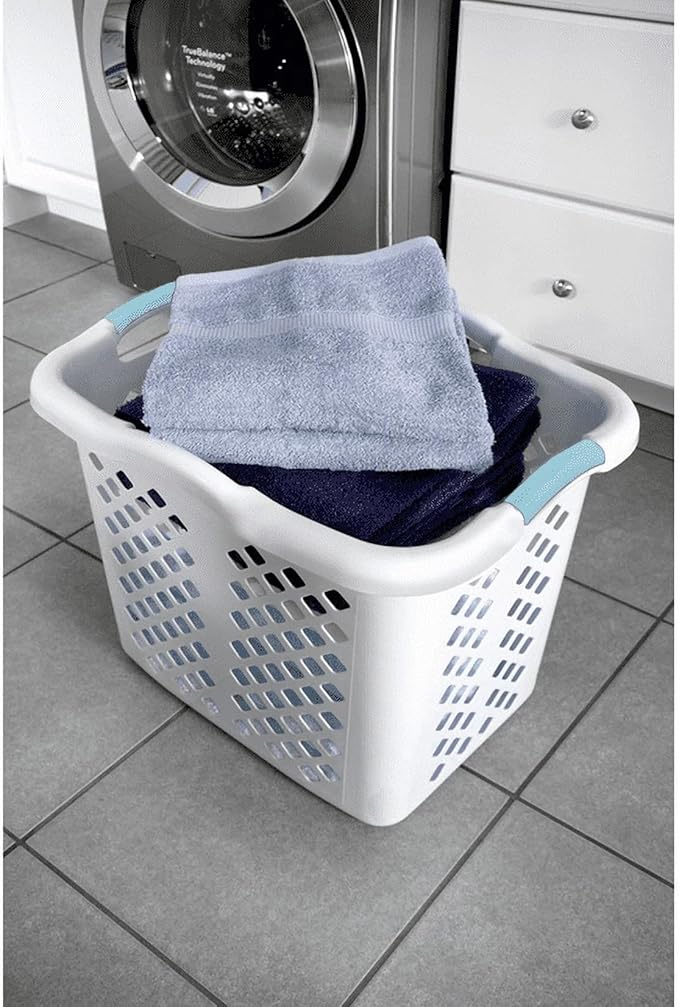 Laundry Hamper Basket with Diamond Pattern, 2 Bushel Capacity, Black, 21.6 x 17 x 18.9 inches (1, White)