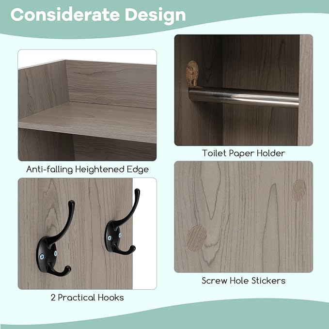 Tangkula Over The Toilet Storage Cabinet, Farmhouse Freestanding Above Toilet Rack w/Sliding Barn Door, Adjustable Shelves, Toilet Paper Holder, 2 Hooks, Bathroom Space Saver (Retro, Grey)